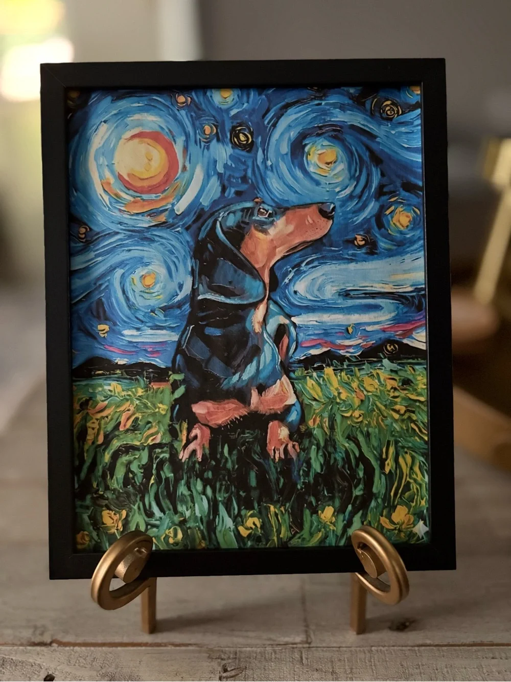 Whimsical Dachshund Starry Night Framed 8x10 Art Print